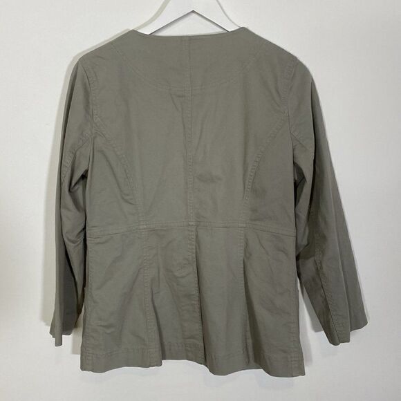 Eileen Fisher Beige Collarless Snap Button Lightweight Jacket - Picture 2 of 7